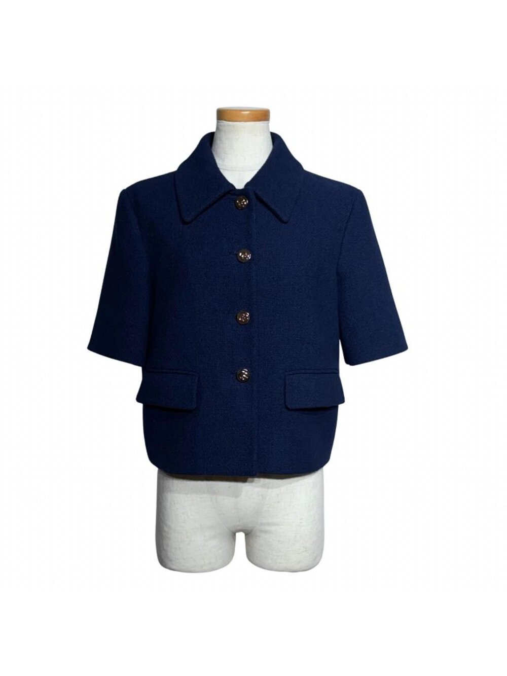 Gucci Tweed Short Sleeve Jacket Navy Cotton 42